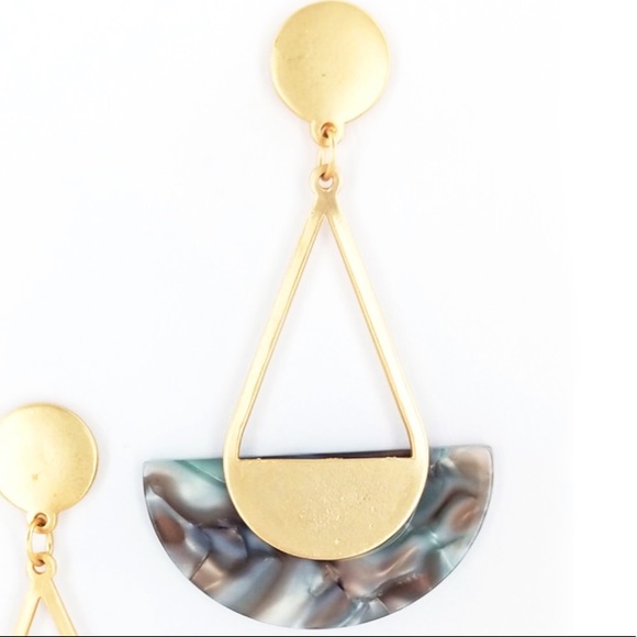 JASMINE BLUE RESIN DROP GOLD EARRINGS - Picture 2 of 2